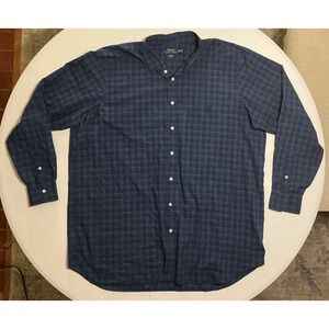 Polo Ralph Lauren Button‎ Down Shirt Blue Plaid Cotton Stretch Preppy Mens 2XLT